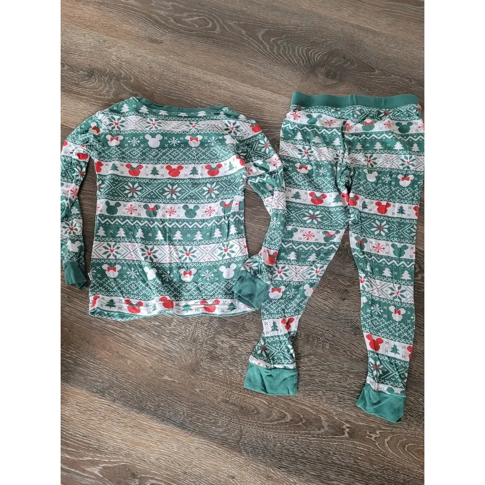 Little Sleepies Disney Mickey Mouse Fair Isle Bamboo Pajama Green 3T Holiday #2
